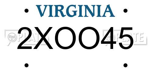 2XOO45 Virginia License Plate