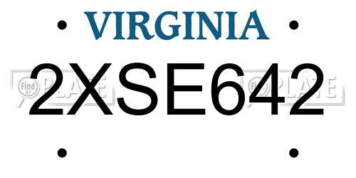 2XSE642 Virginia License Plate