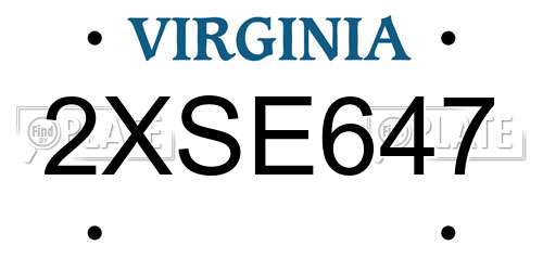 2XSE647 Virginia License Plate