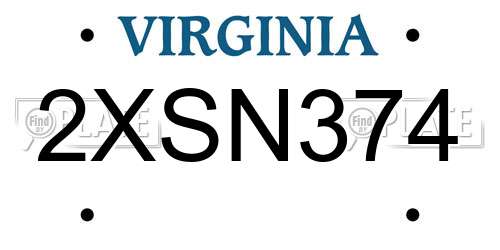 2XSN374 Virginia License Plate