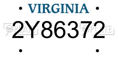 2Y86372 Virginia License Plate