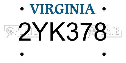 2YK378 Virginia License Plate