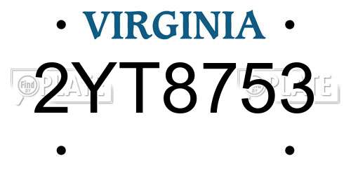 2YT8753 Virginia License Plate