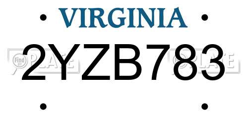 2YZB783 Virginia License Plate