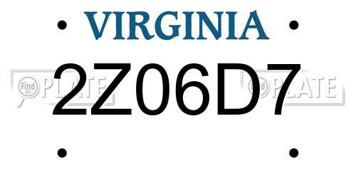 2Z06D7 Virginia License Plate