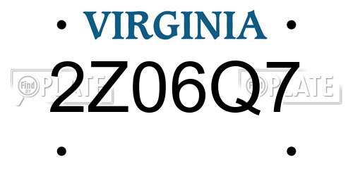 2Z06Q7 Virginia License Plate