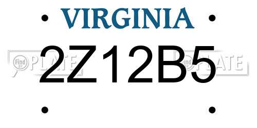 2Z12B5 Virginia License Plate