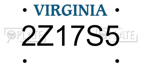 2Z17S5 Virginia License Plate