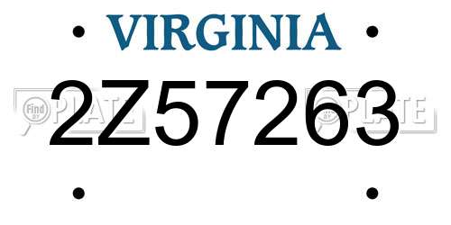 2Z57263 Virginia License Plate