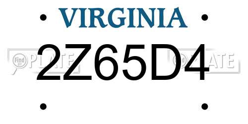 2Z65D4 Virginia License Plate