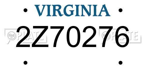 2Z70276 Virginia License Plate