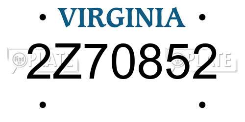 2Z70852 Virginia License Plate