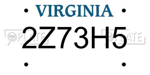 2Z73H5 Virginia License Plate