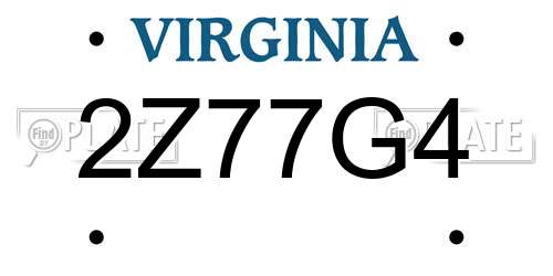 2Z77G4 Virginia License Plate
