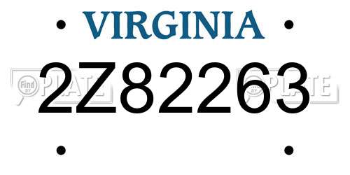 2Z82263 Virginia License Plate