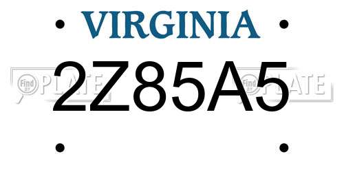 2Z85A5 Virginia License Plate