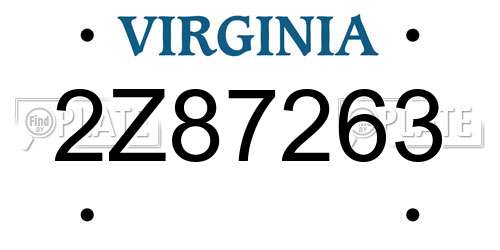 2Z87263 Virginia License Plate