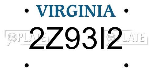 2Z93I2 Virginia License Plate