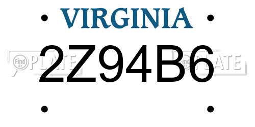 2Z94B6 Virginia License Plate