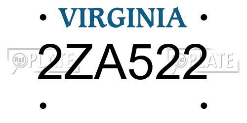 2ZA522 Virginia License Plate