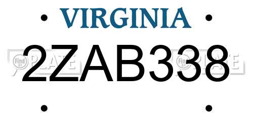 2ZAB338 Virginia License Plate