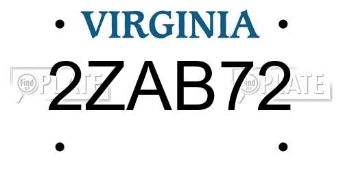2ZAB72 Virginia License Plate