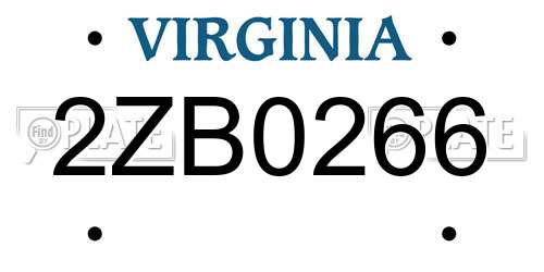 2ZB0266 Virginia License Plate
