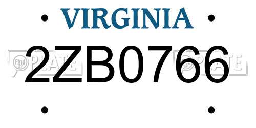 2ZB0766 Virginia License Plate