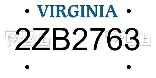 2ZB2763 Virginia License Plate