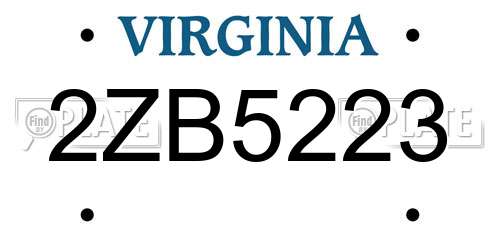 2ZB5223 Virginia License Plate