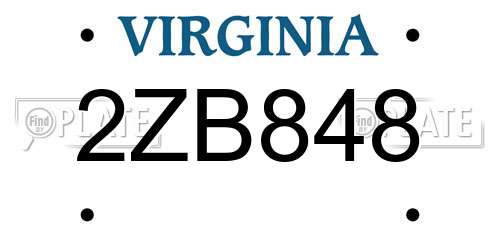 2ZB848 Virginia License Plate
