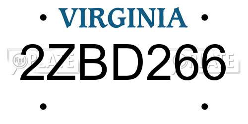 2ZBD266 Virginia License Plate