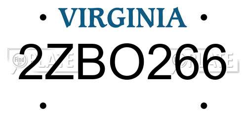 2ZBO266 Virginia License Plate