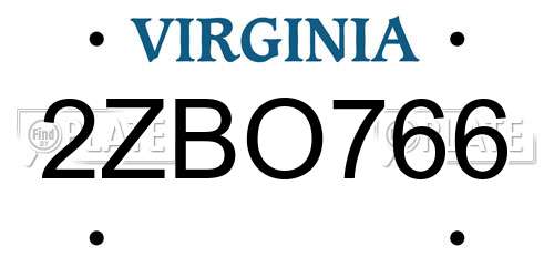 2ZBO766 Virginia License Plate