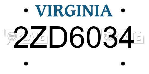 2ZD6034 Virginia License Plate