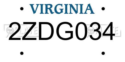 2ZDG034 Virginia License Plate