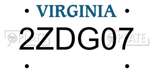 2ZDG07 Virginia License Plate