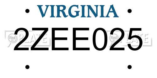 2ZEE025 Virginia License Plate