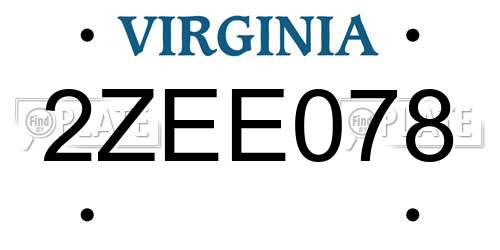 2ZEE078 Virginia License Plate
