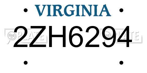 2ZH6294 Virginia License Plate