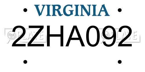 2ZHA092 Virginia License Plate