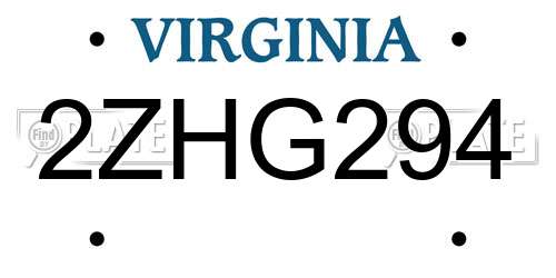 2ZHG294 Virginia License Plate