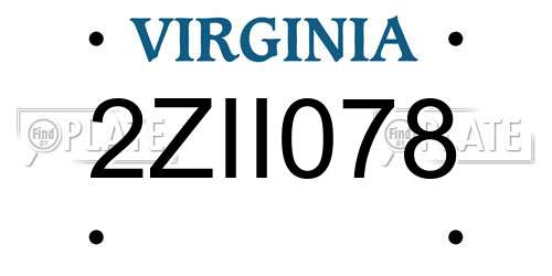 2ZII078 Virginia License Plate