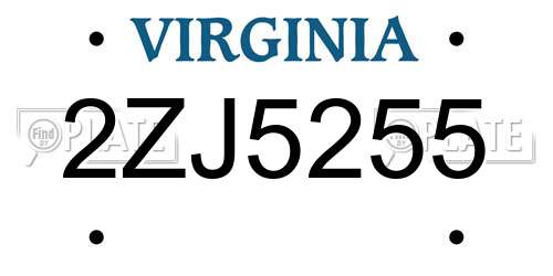 2ZJ5255 Virginia License Plate