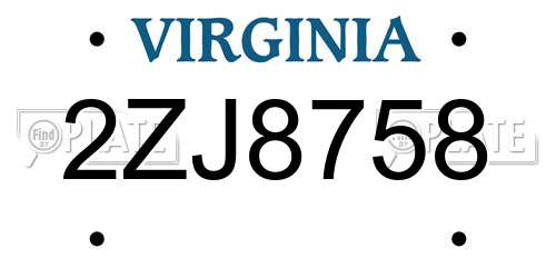 2ZJ8758 Virginia License Plate