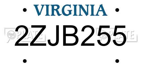2ZJB255 Virginia License Plate