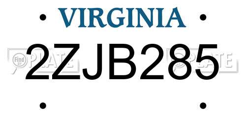 2ZJB285 Virginia License Plate