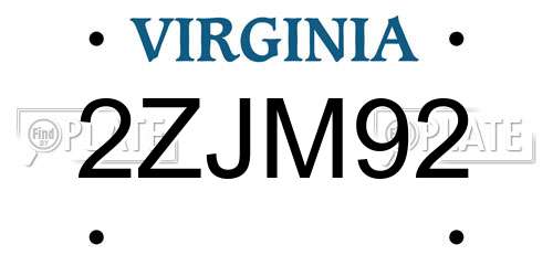 2ZJM92 Virginia License Plate