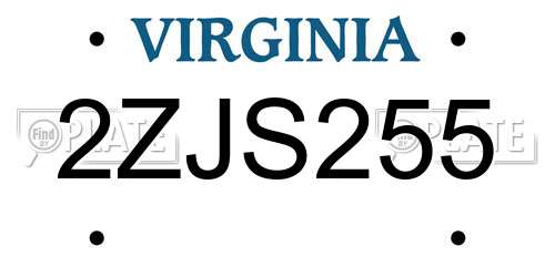 2ZJS255 Virginia License Plate