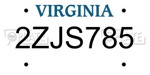 2ZJS785 Virginia License Plate